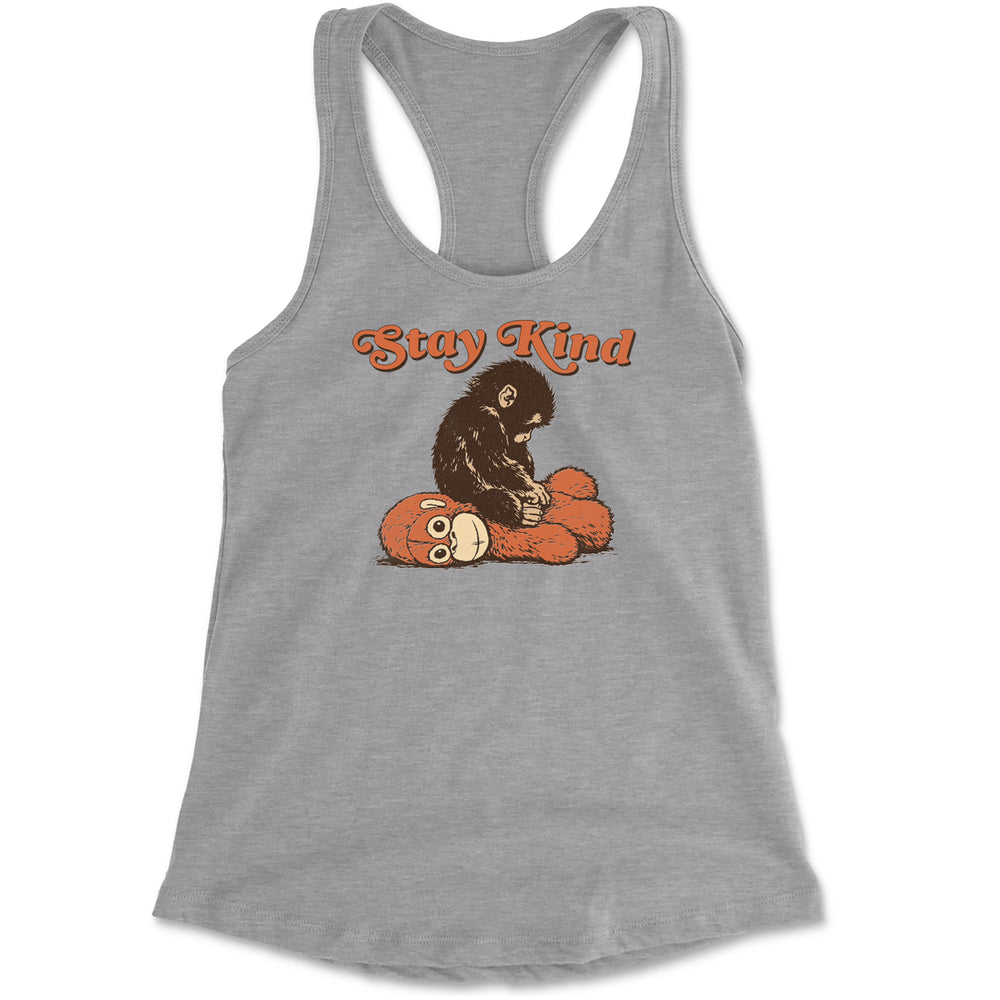 Punch Stay Kind Macaque Racerback Tank Top for Women Heather Grey