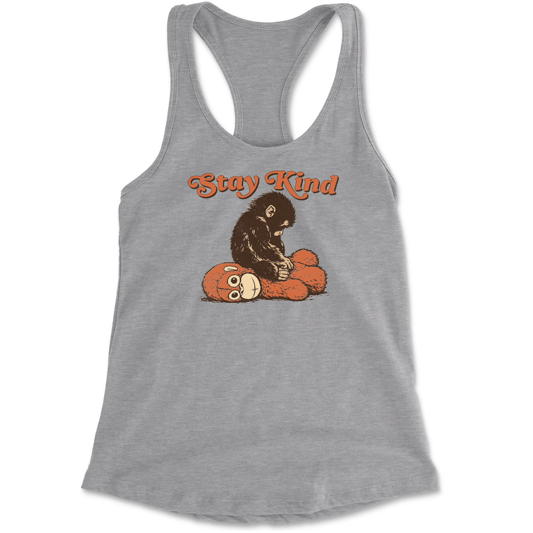 Punch Stay Kind Macaque Racerback Tank Top for Women Heather Grey