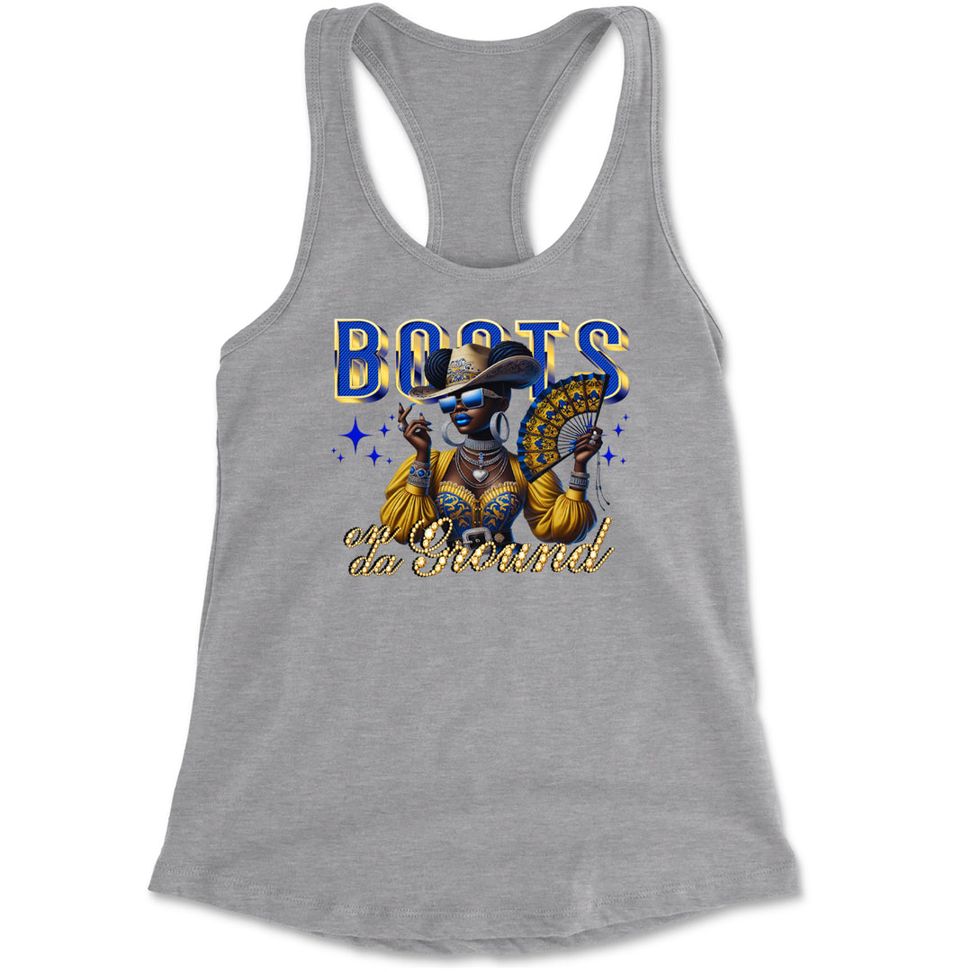 Boots On Da Ground Folding Fan Racerback Tank Top for Women Heather Grey