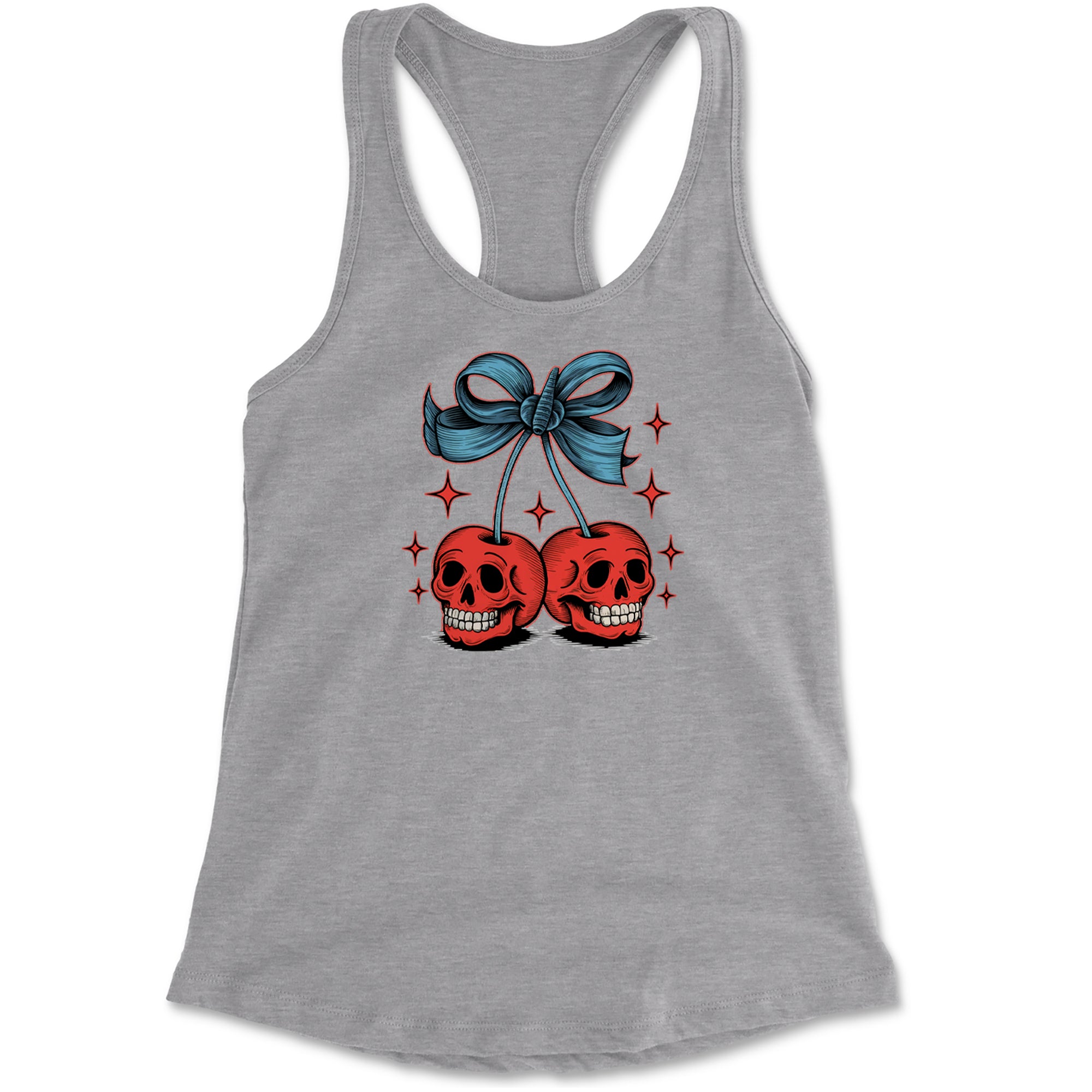 Cherry Skulls Retro Tattoo Racerback Tank Top for Women Heather Grey