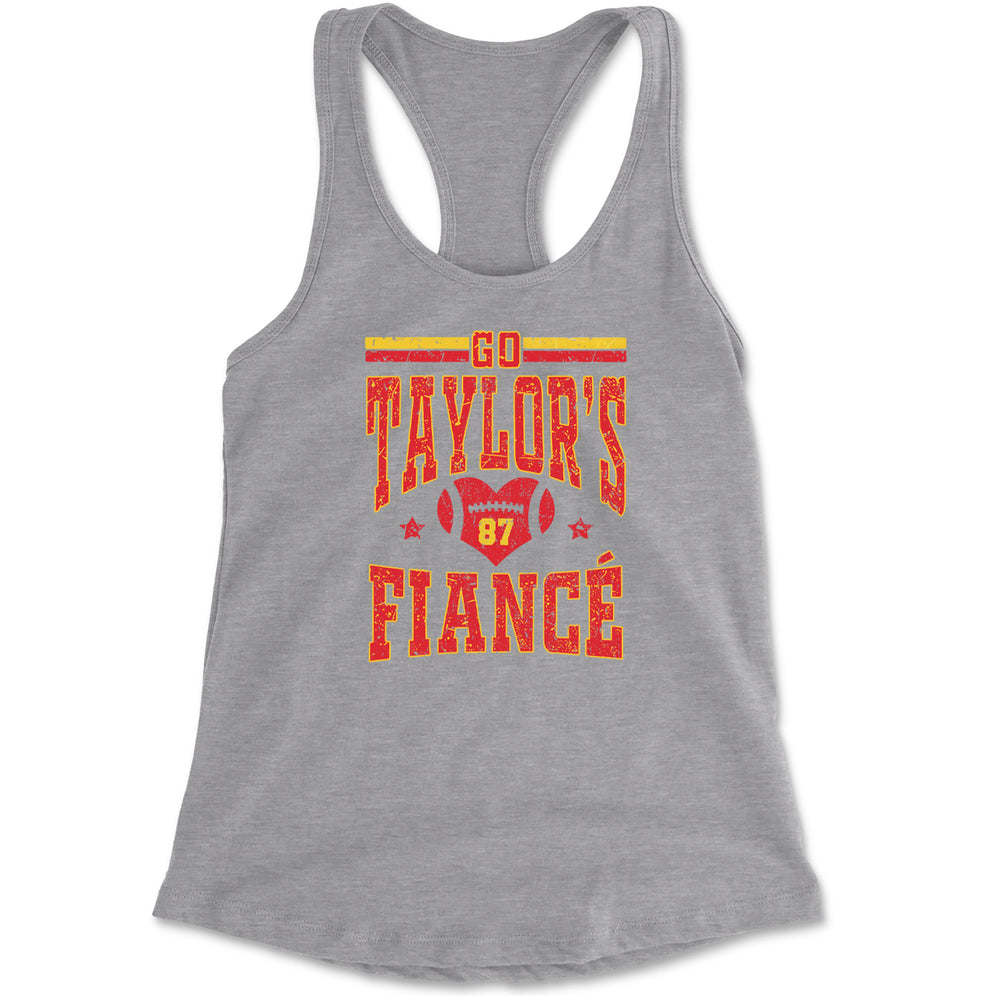 Go Taylor's Fiancé Engagement Game Day Racerback Tank Top for Women Heather Grey
