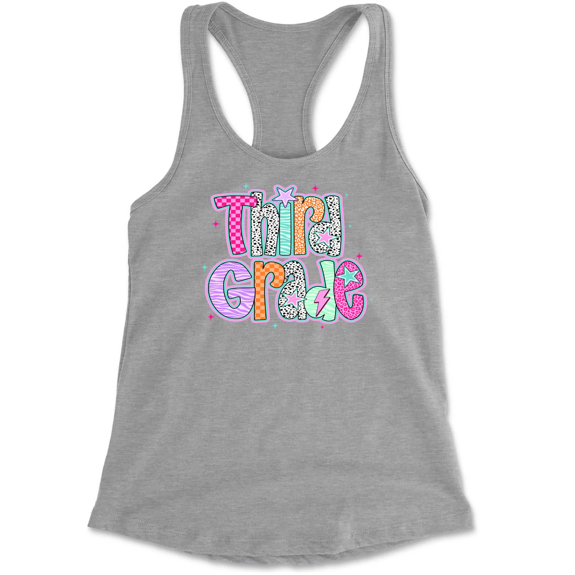 Third Grade Thunder Colorful Back to School Racerback Tank Top for Women Heather Grey