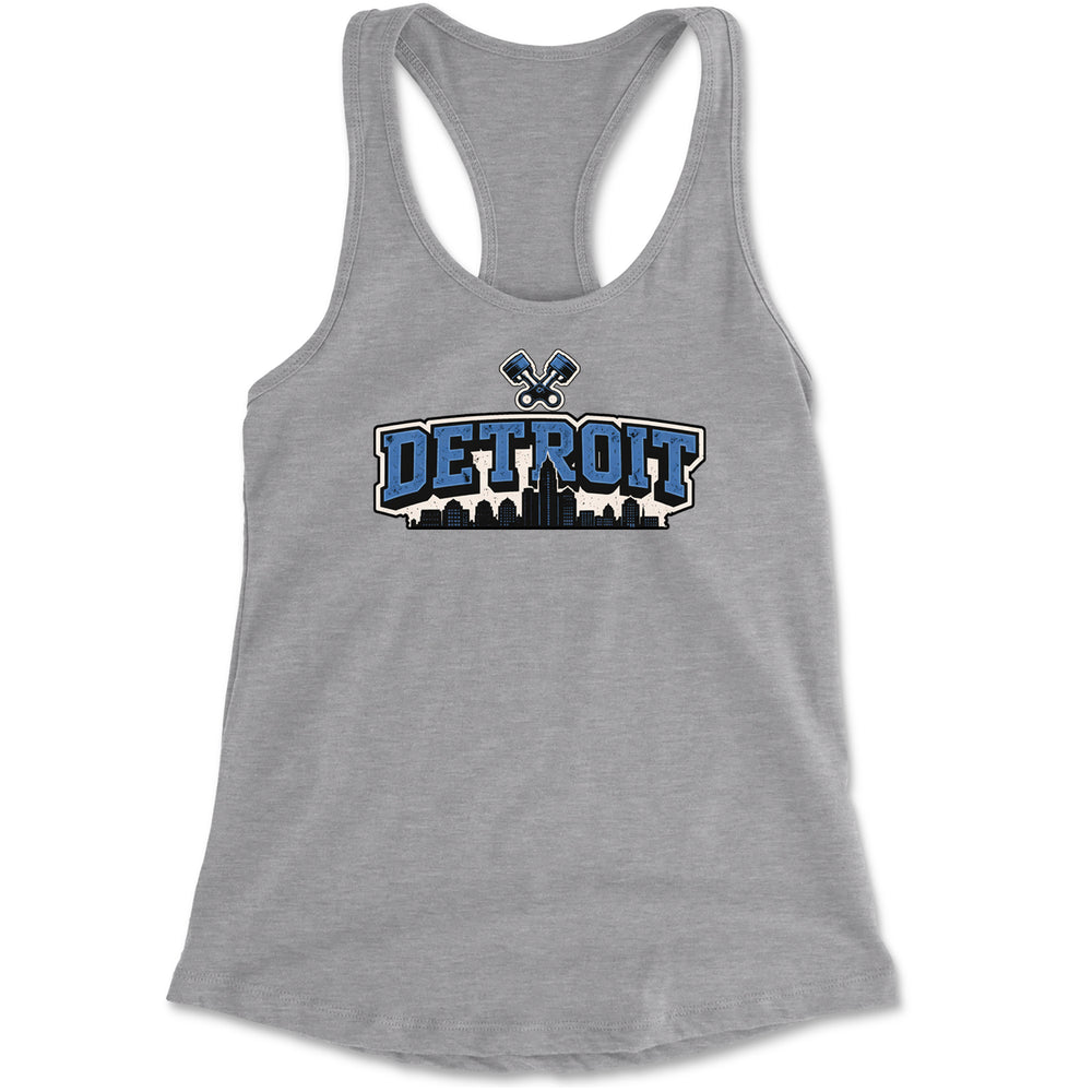 Detroit Motor City Retro Piston Racerback Tank Top for Women Heather Grey