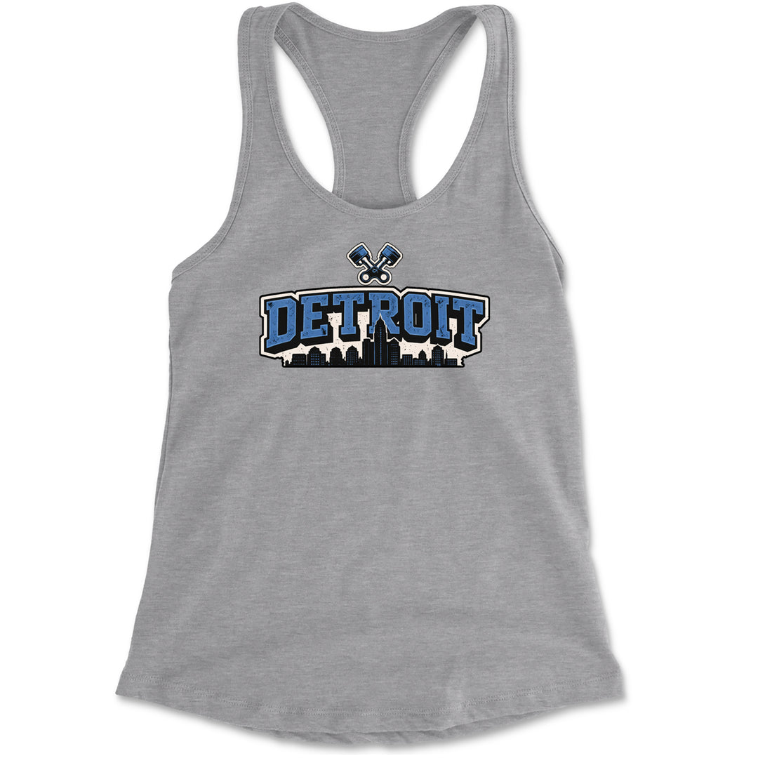 Detroit Motor City Retro Piston Racerback Tank Top for Women Heather Grey