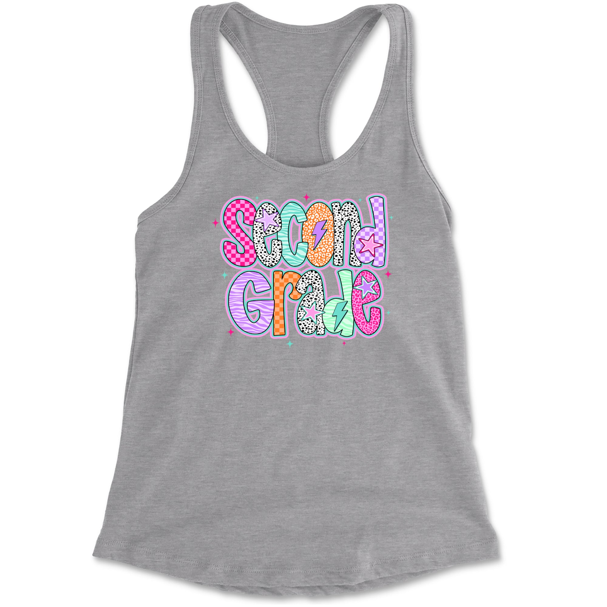Second Grade Star Colorful Back to School Racerback Tank Top for Women Heather Grey