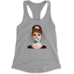 Audrey Hepburn Chewing Bubble Gum American Icon Racerback Tank Top for Women Heather Grey
