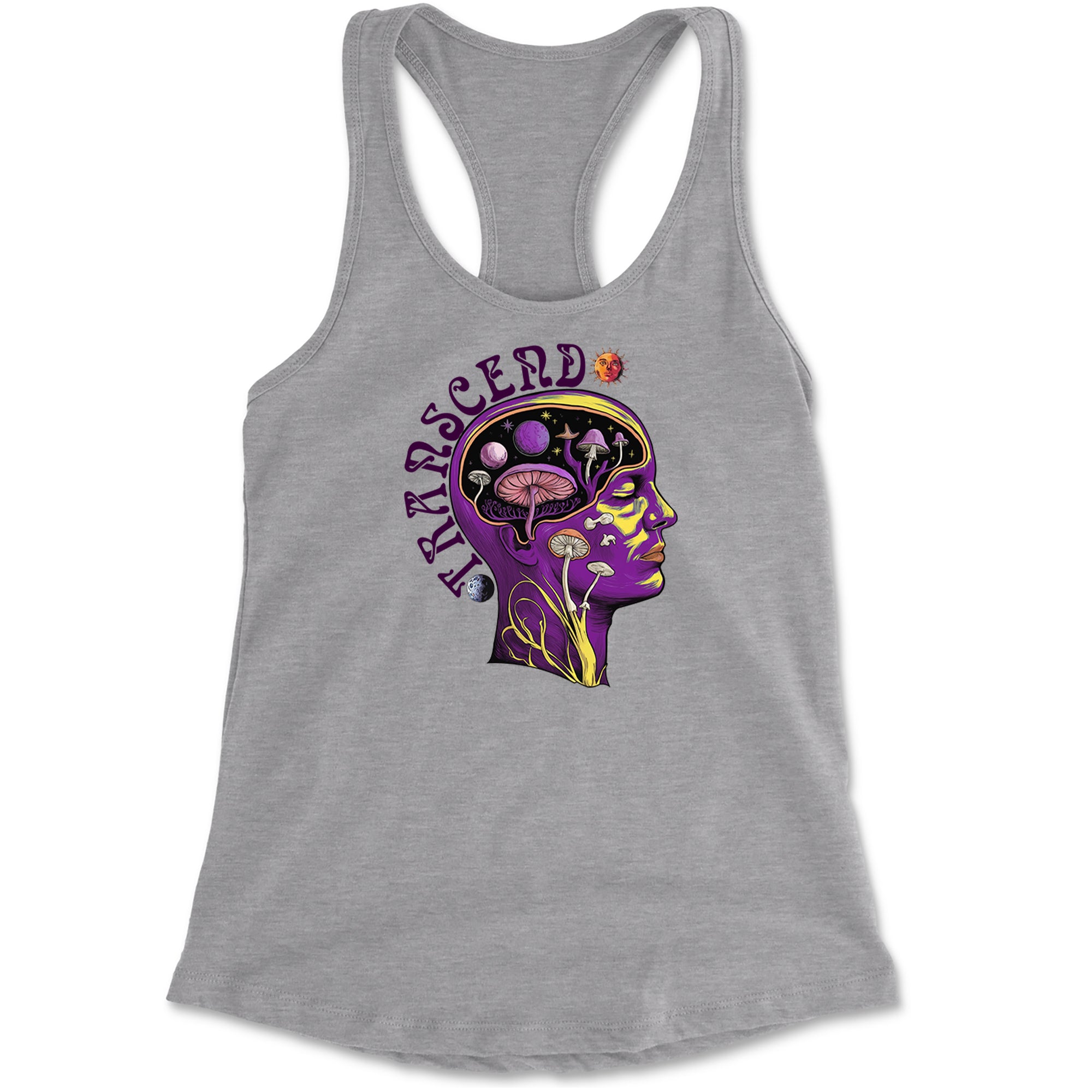 Psychedelic Cosmic Mushroom Head Racerback Tank Top for Women Heather Grey