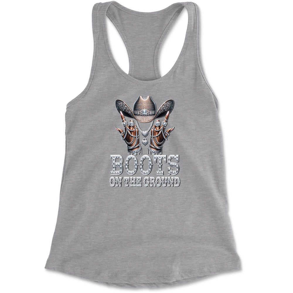 Boots On The Ground Bling Racerback Tank Top for Women Heather Grey