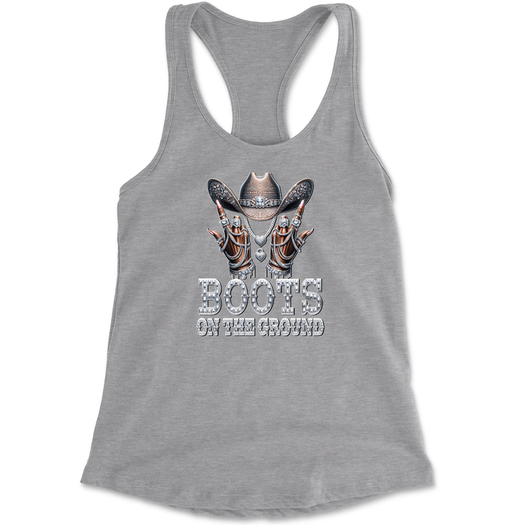 Boots On The Ground Bling Racerback Tank Top for Women Heather Grey