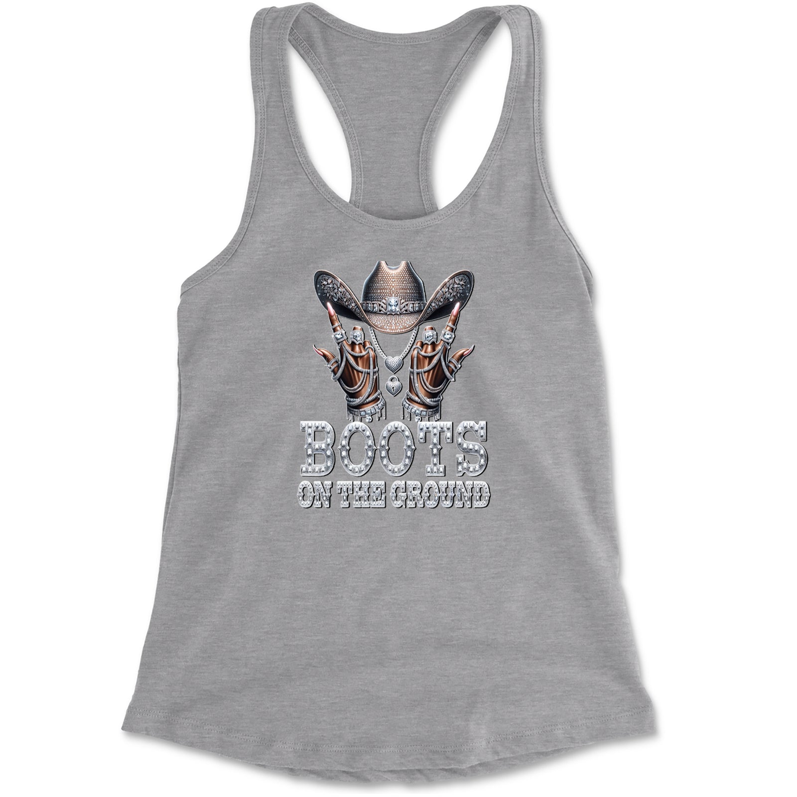 Boots On The Ground Bling Racerback Tank Top for Women Black