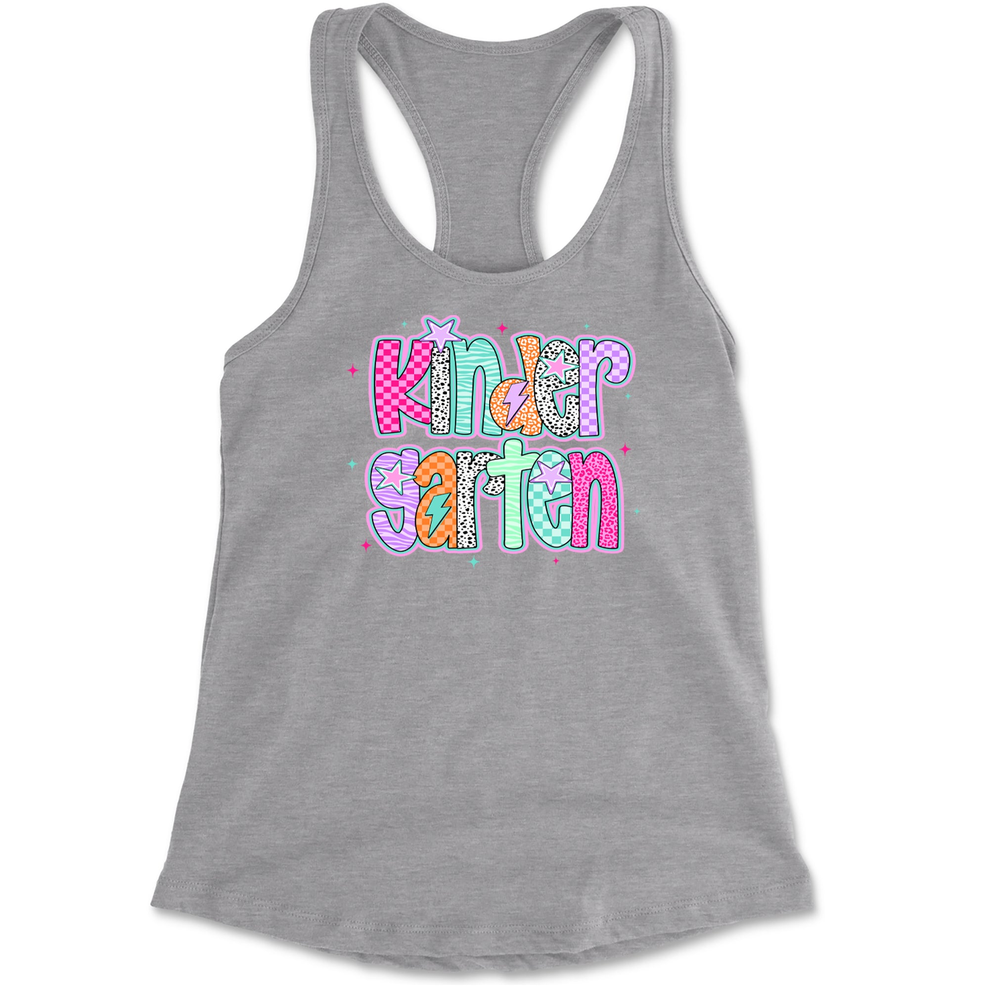 Kindergarten Cutie Colorful Back to School Racerback Tank Top for Women Heather Grey
