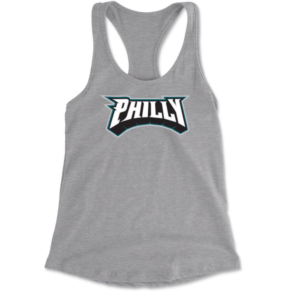 Philly Bold Block Throwback Racerback Tank Top for Women Heather Grey