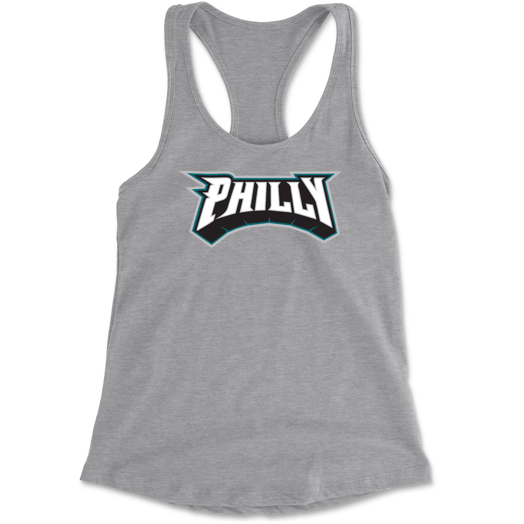 Philly Bold Block Throwback Racerback Tank Top for Women Heather Grey