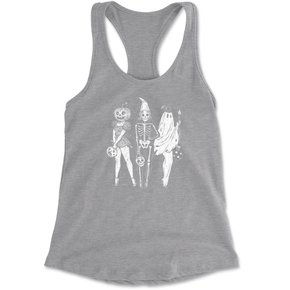 Vintage Spooky Squad Pinup Halloween Design Racerback Tank Top for Women Heather Grey