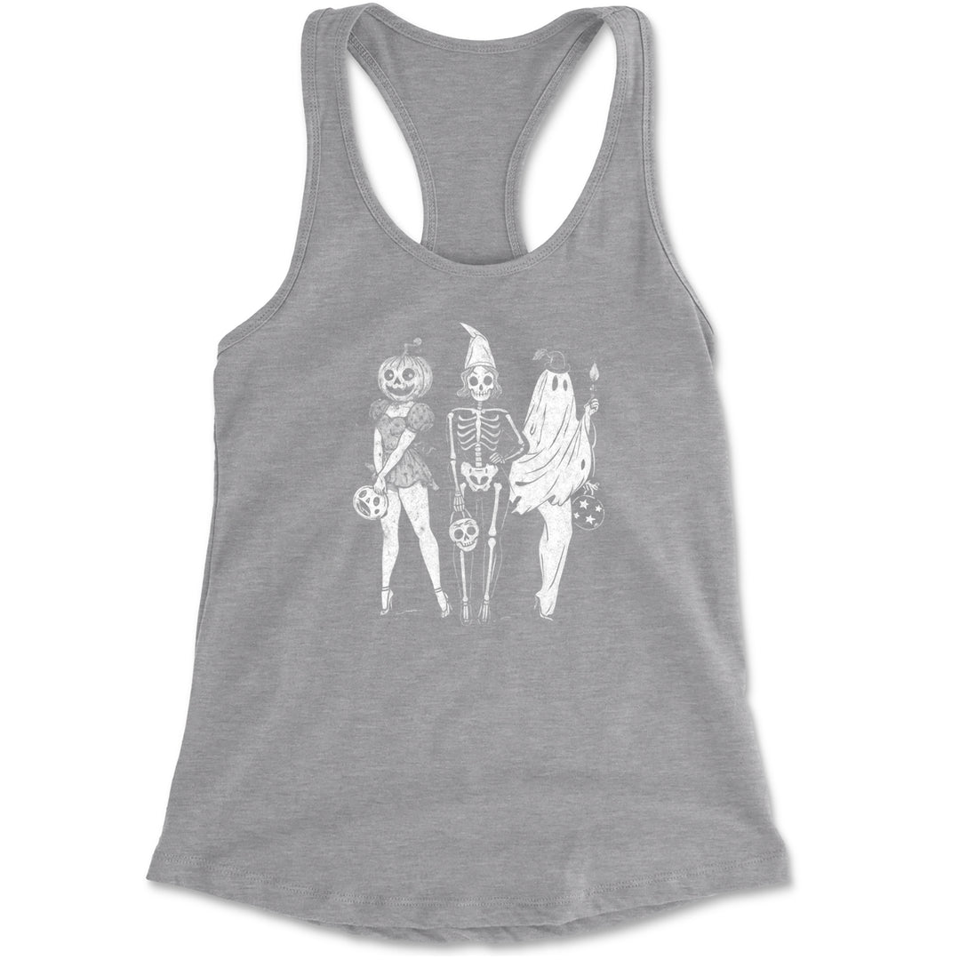 Vintage Spooky Squad Pinup Halloween Design Racerback Tank Top for Women Heather Grey