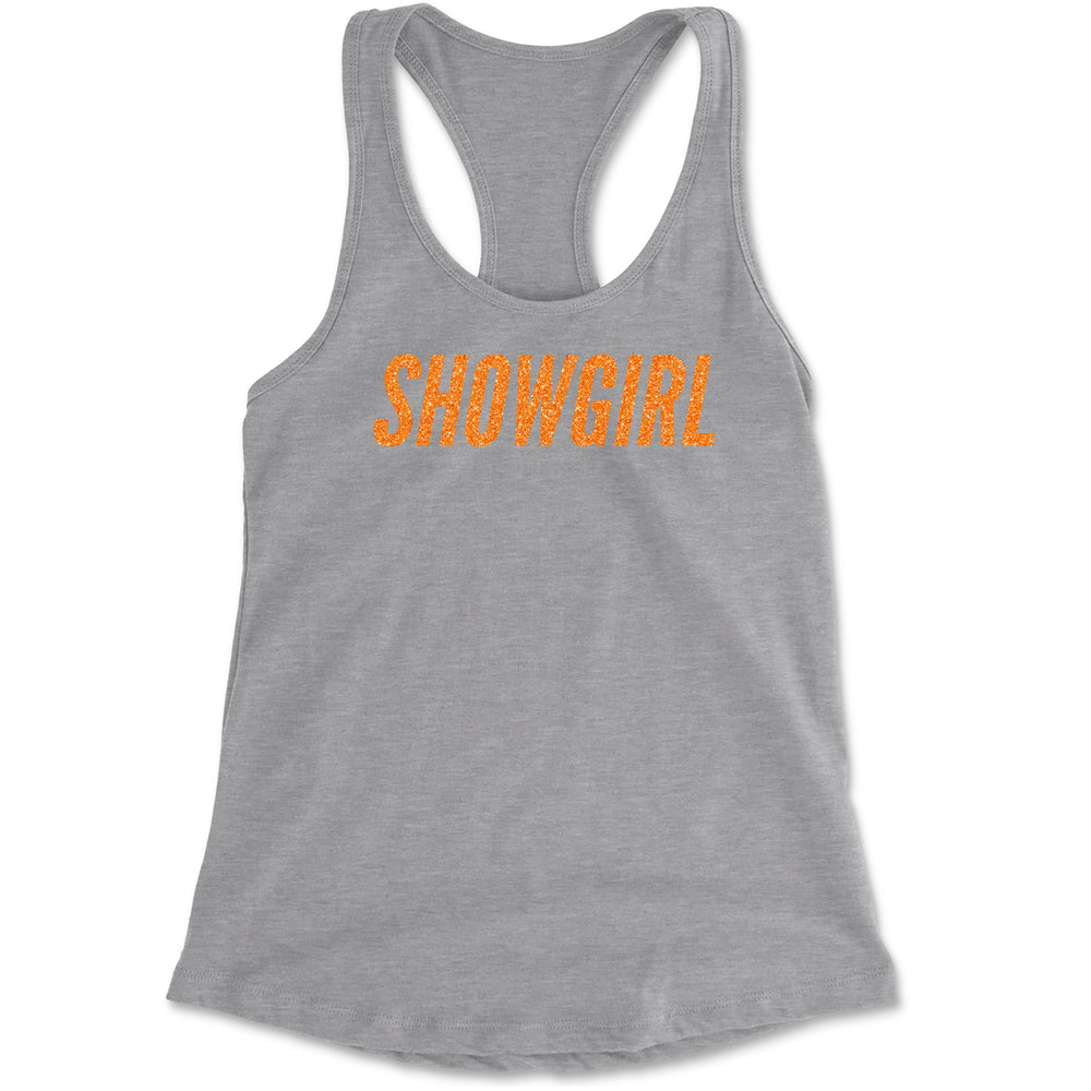 Showgirl Orange Glitter Racerback Tank Top for Women Heather Grey