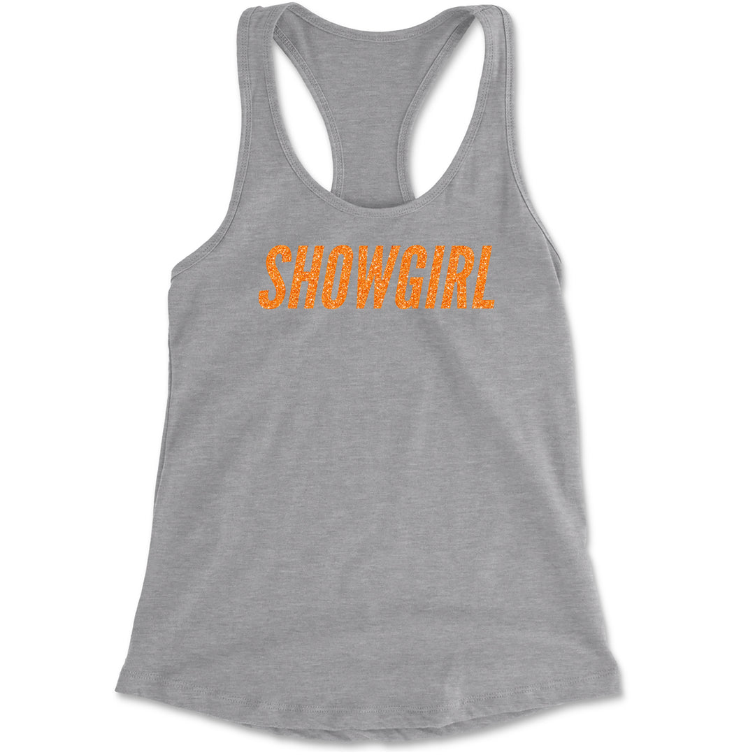 Showgirl Orange Glitter Racerback Tank Top for Women Heather Grey