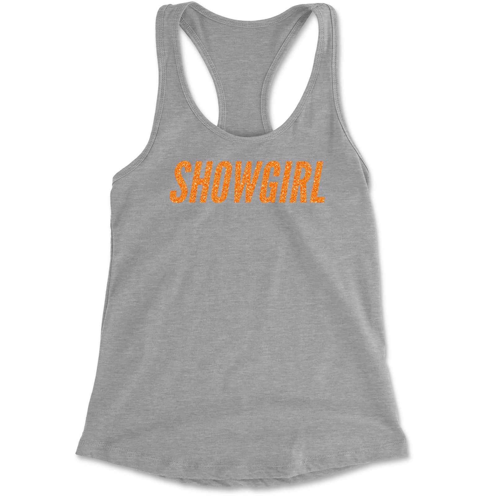 Showgirl Orange Glitter Racerback Tank Top for Women Black