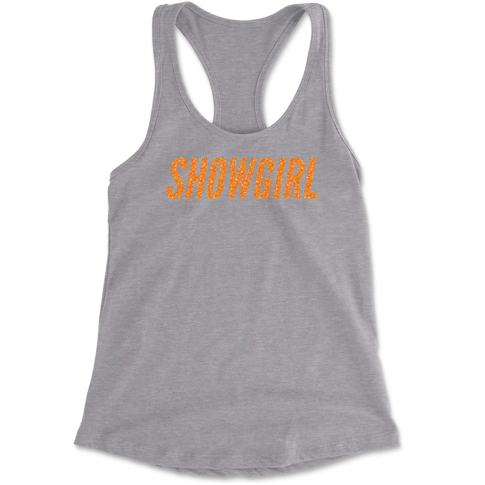 Showgirl Orange Glitter Racerback Tank Top for Women Black