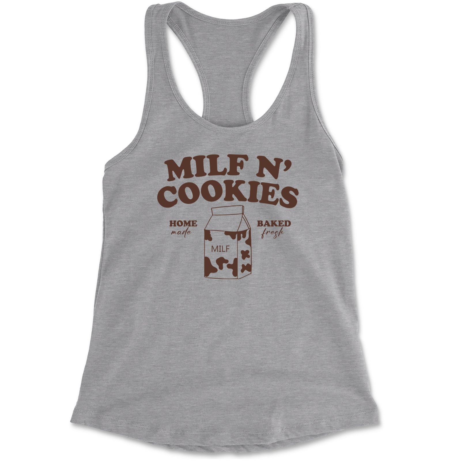 Milf And Cookies Racerback Tank Top for Women Heather Grey