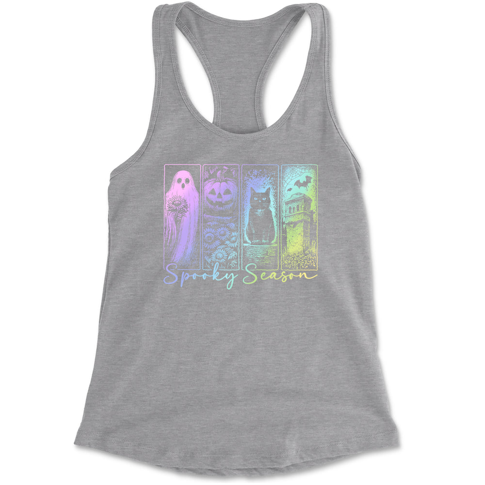 Spooky Season Cute Pastel Halloween Design Racerback Tank Top for Women Heather Grey