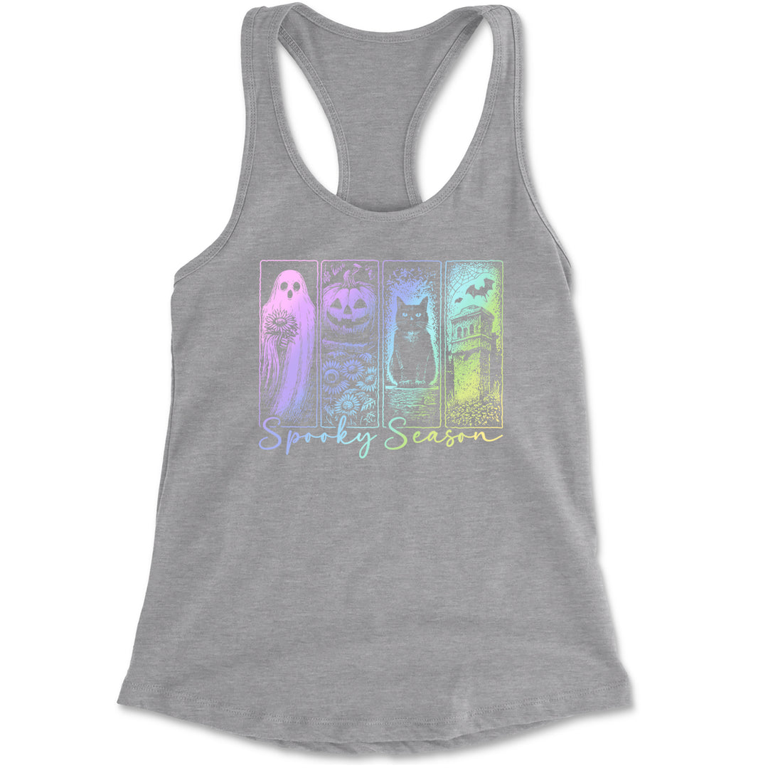 Spooky Season Cute Pastel Halloween Design Racerback Tank Top for Women Heather Grey