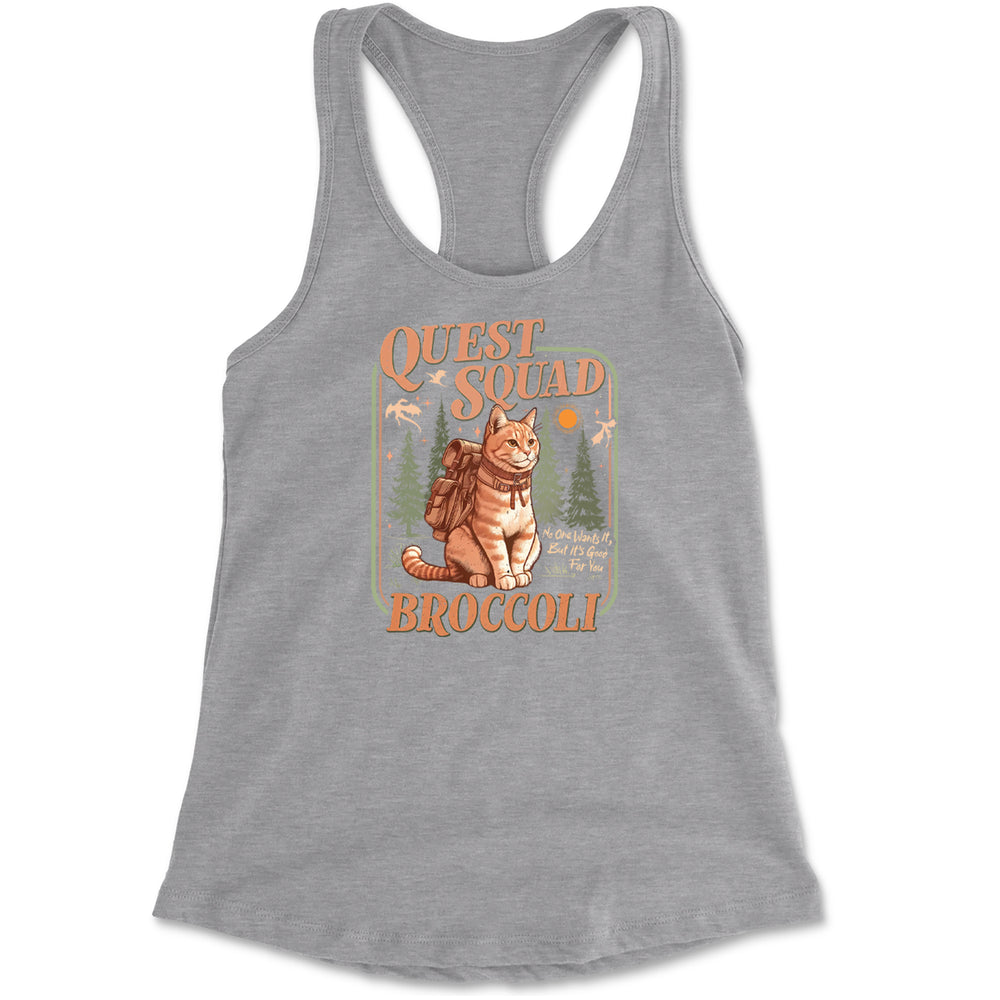 Quest Squad Broccoli Cat Fantasy Reader  Racerback Tank Top for Women Heather Grey