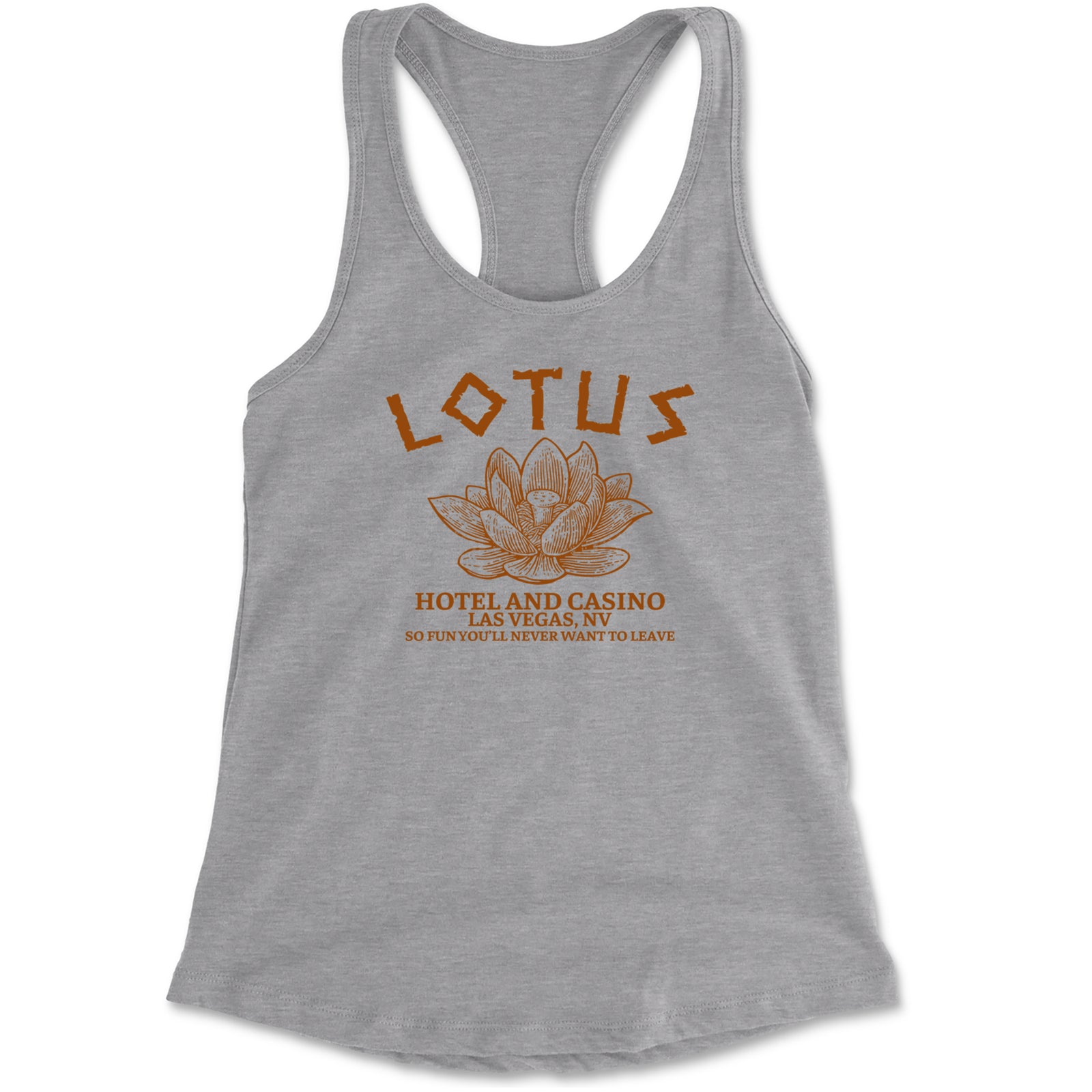 Lotus Hotel and Casino Racerback Tank Top for Women Heather Grey