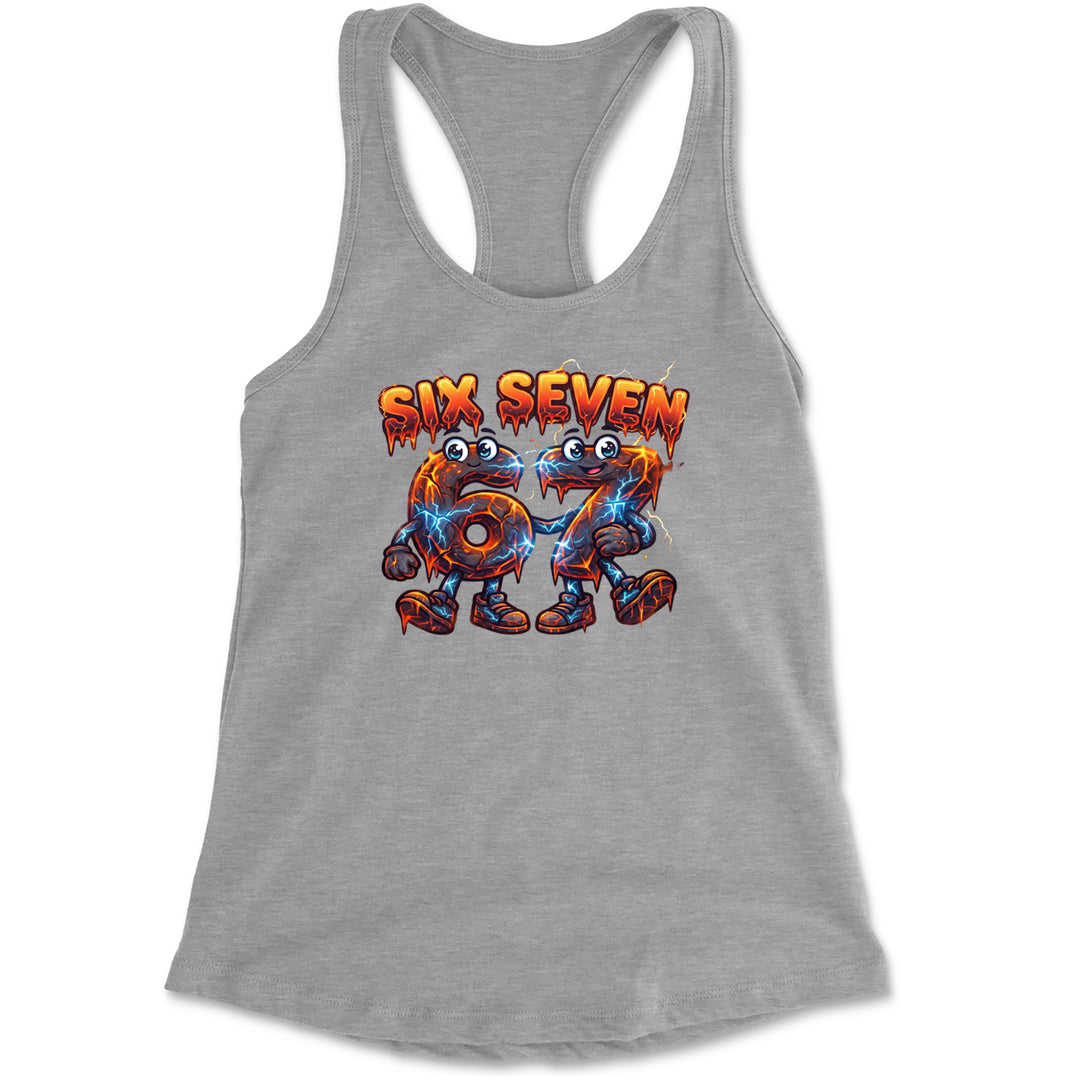 67 Lava Lightning Six Seven Meme Racerback Tank Top for Women Heather Grey