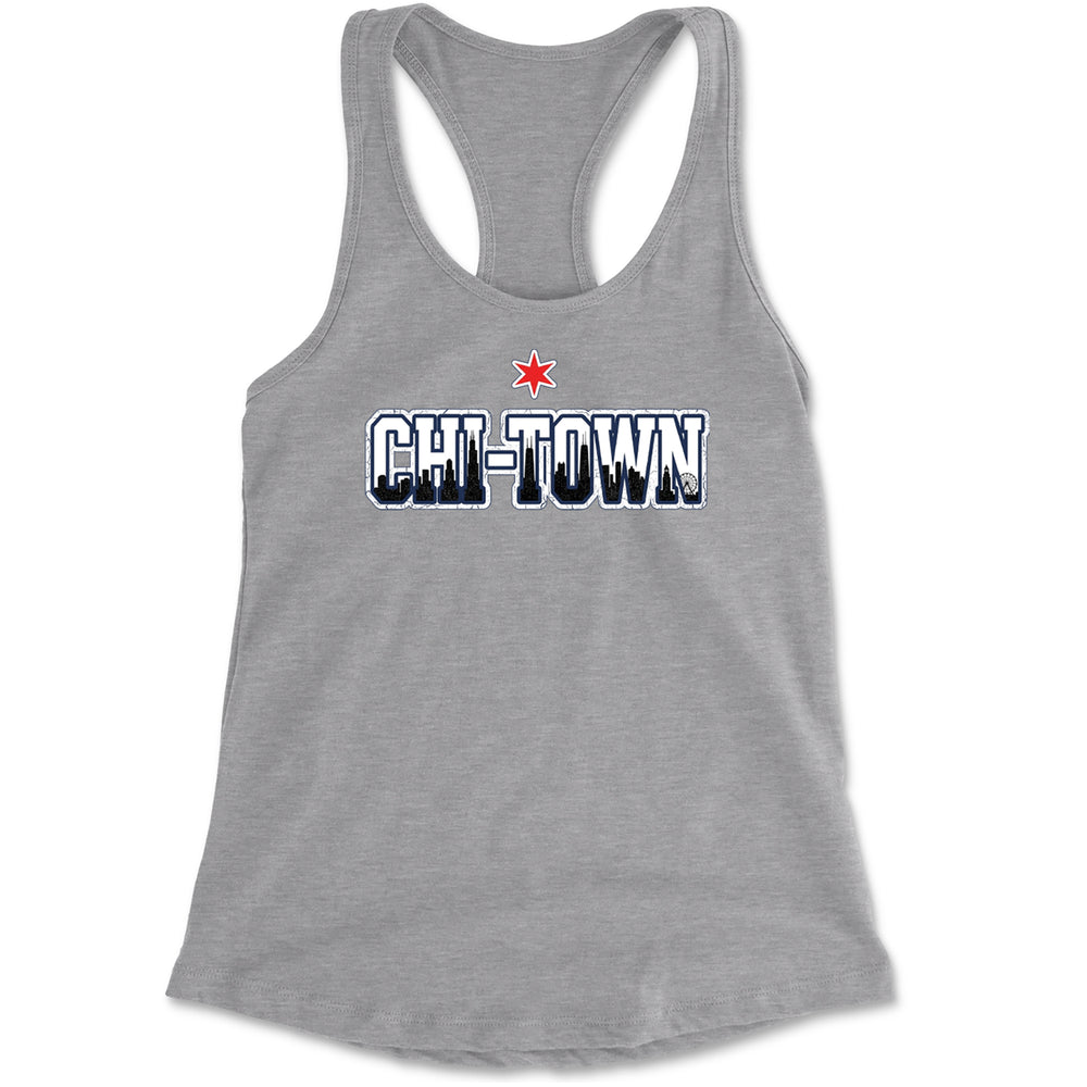 Chicago Chi-Town City Pride Racerback Tank Top for Women Heather Grey