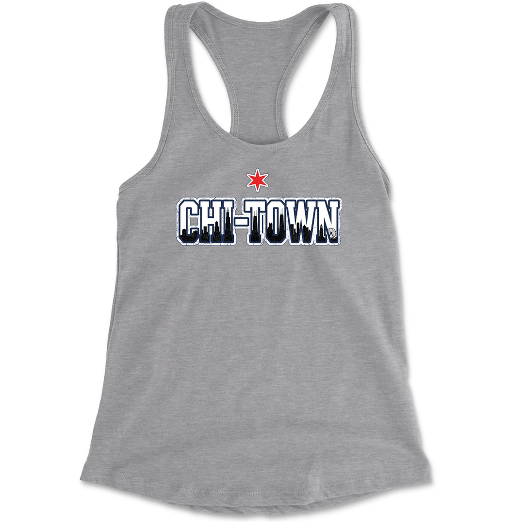 Chicago Chi-Town City Pride Racerback Tank Top for Women Heather Grey