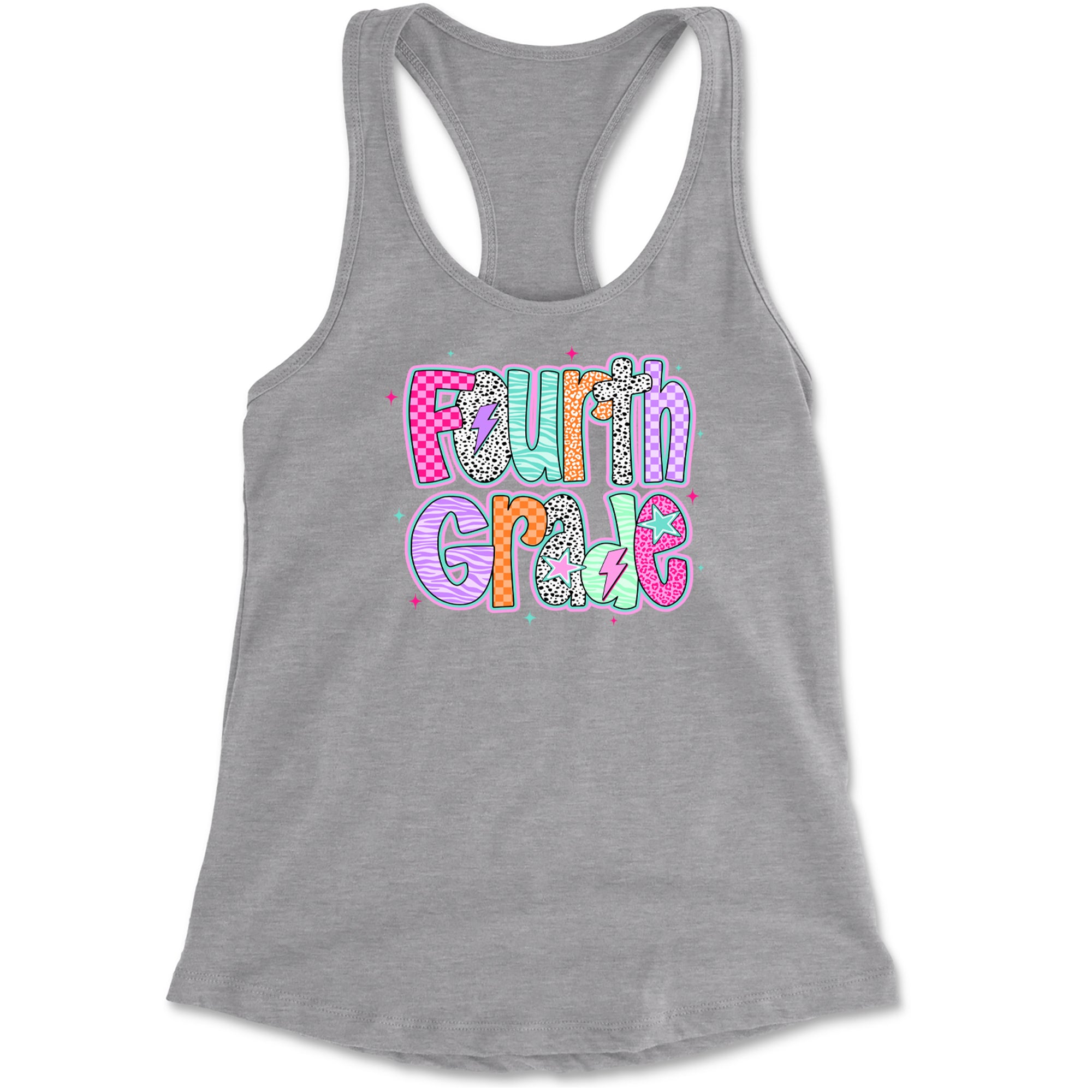 Fourth Grade Fierce Colorful Back to School Racerback Tank Top for Women Heather Grey