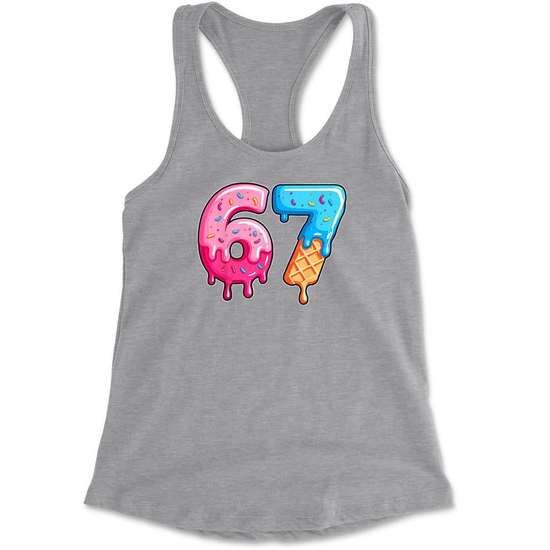 67 Dripping Ice Cream Donut Melt Racerback Tank Top for Women Heather Grey