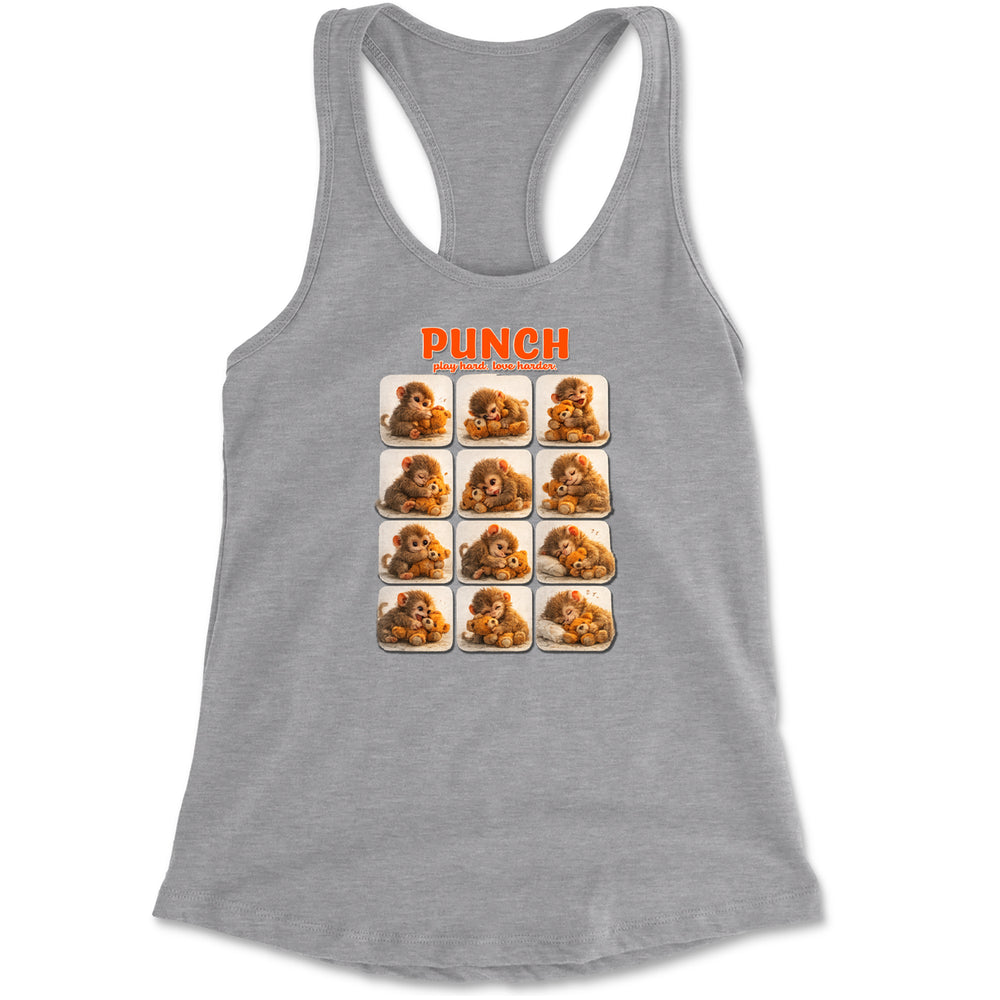 Punch Play Hard Love Harder Racerback Tank Top for Women Heather Grey