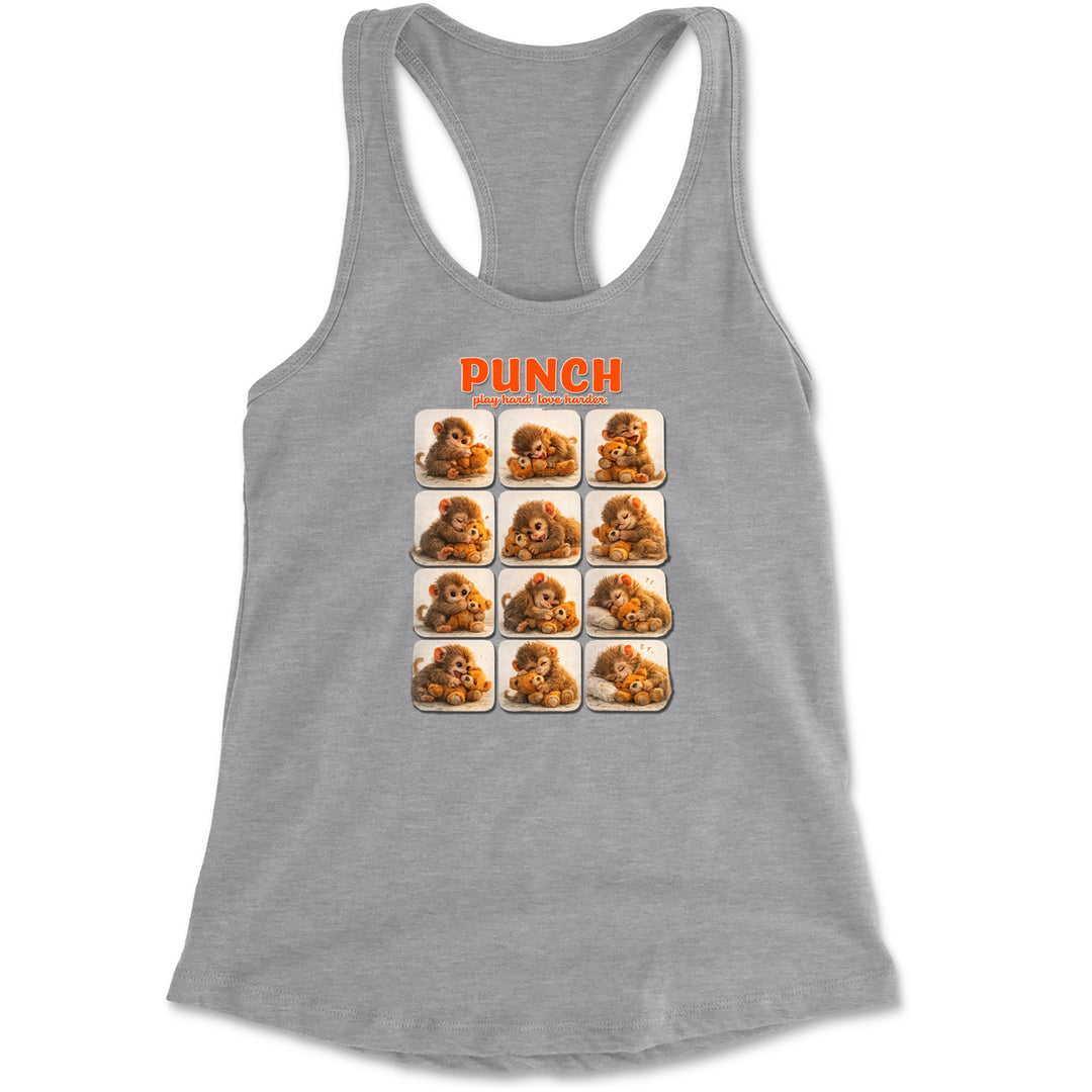 Punch Play Hard Love Harder Racerback Tank Top for Women Heather Grey
