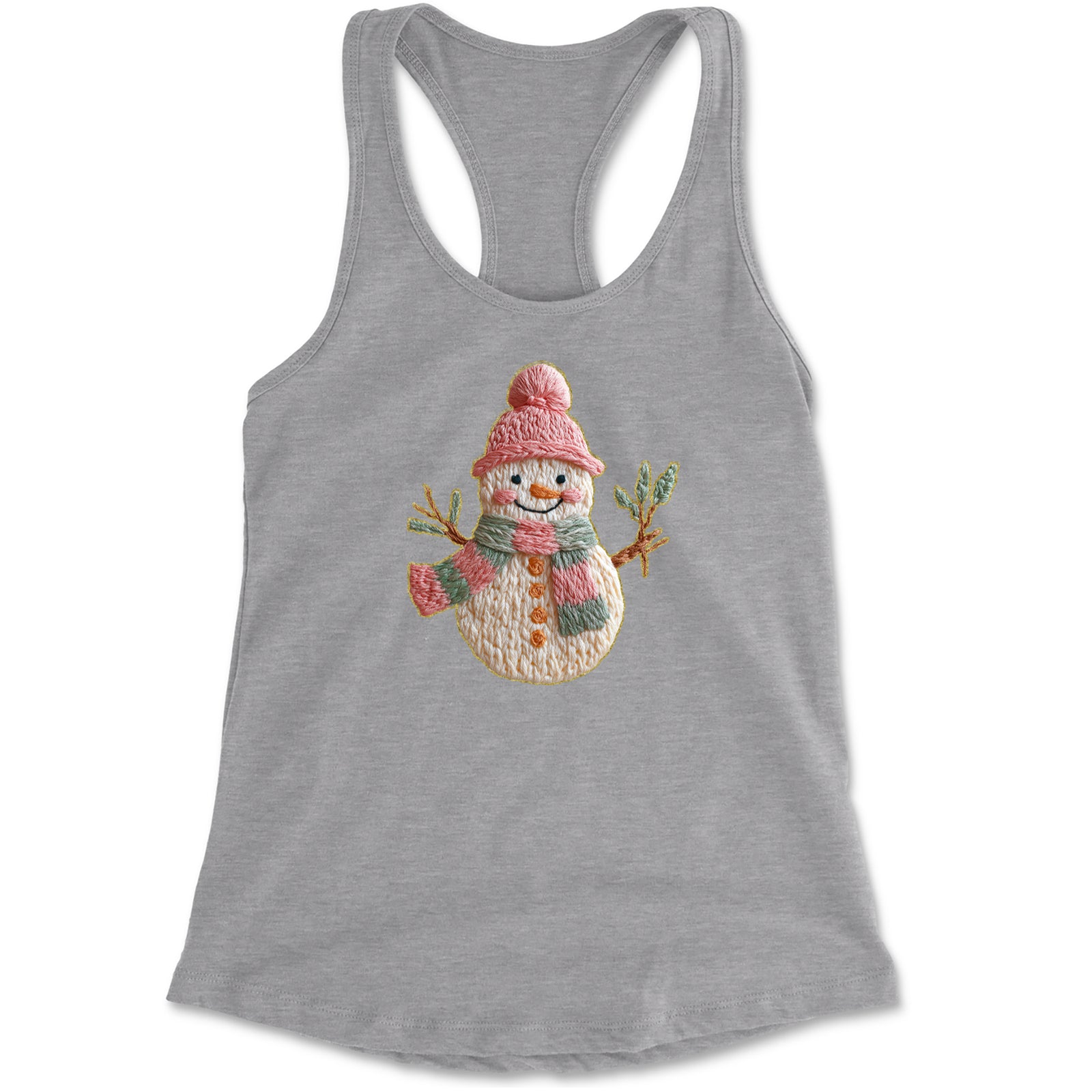 Vintage Snowman Embroidery Art Soft Cottagecore Racerback Tank Top for Women Black