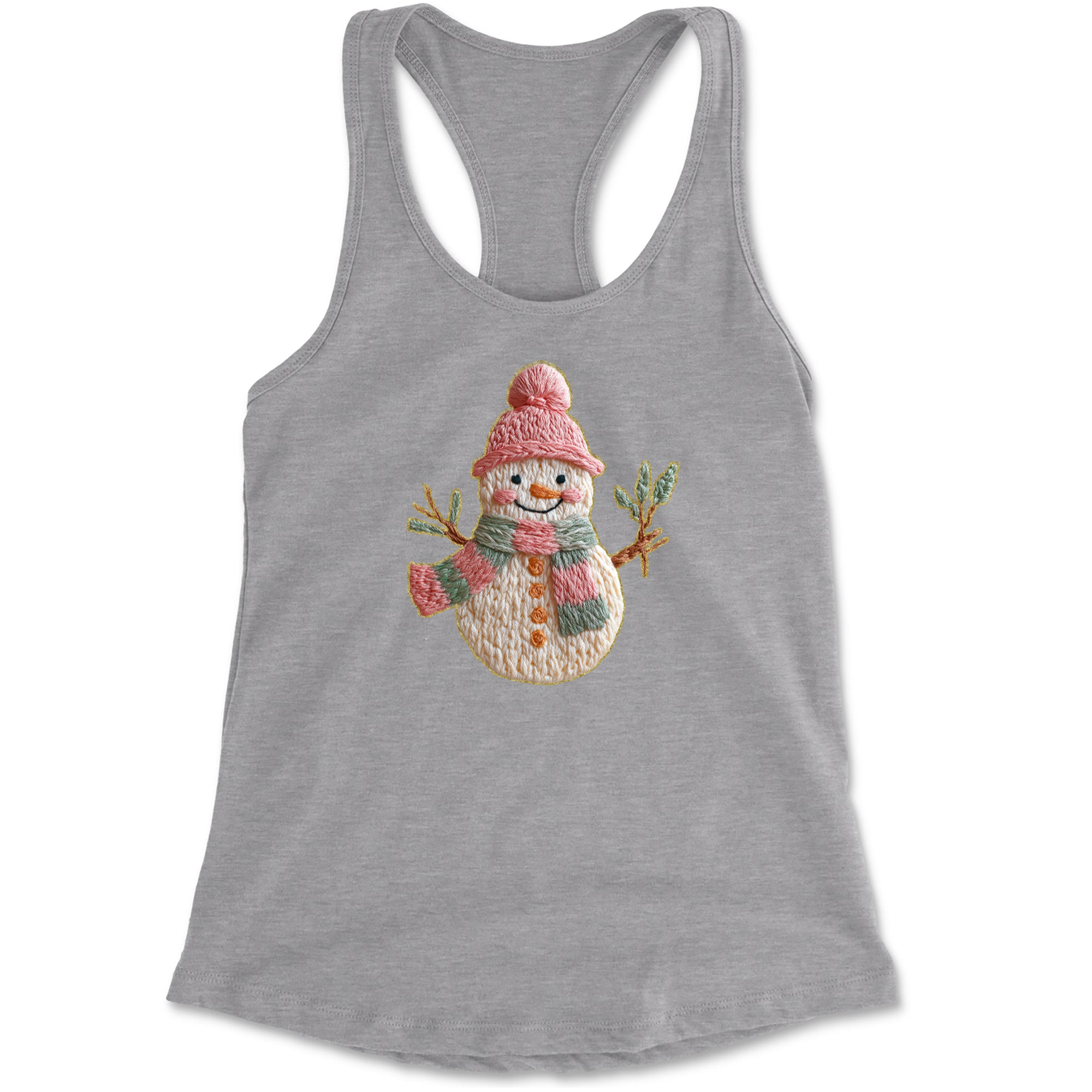 Vintage Snowman Embroidery Art Soft Cottagecore Racerback Tank Top for Women Black