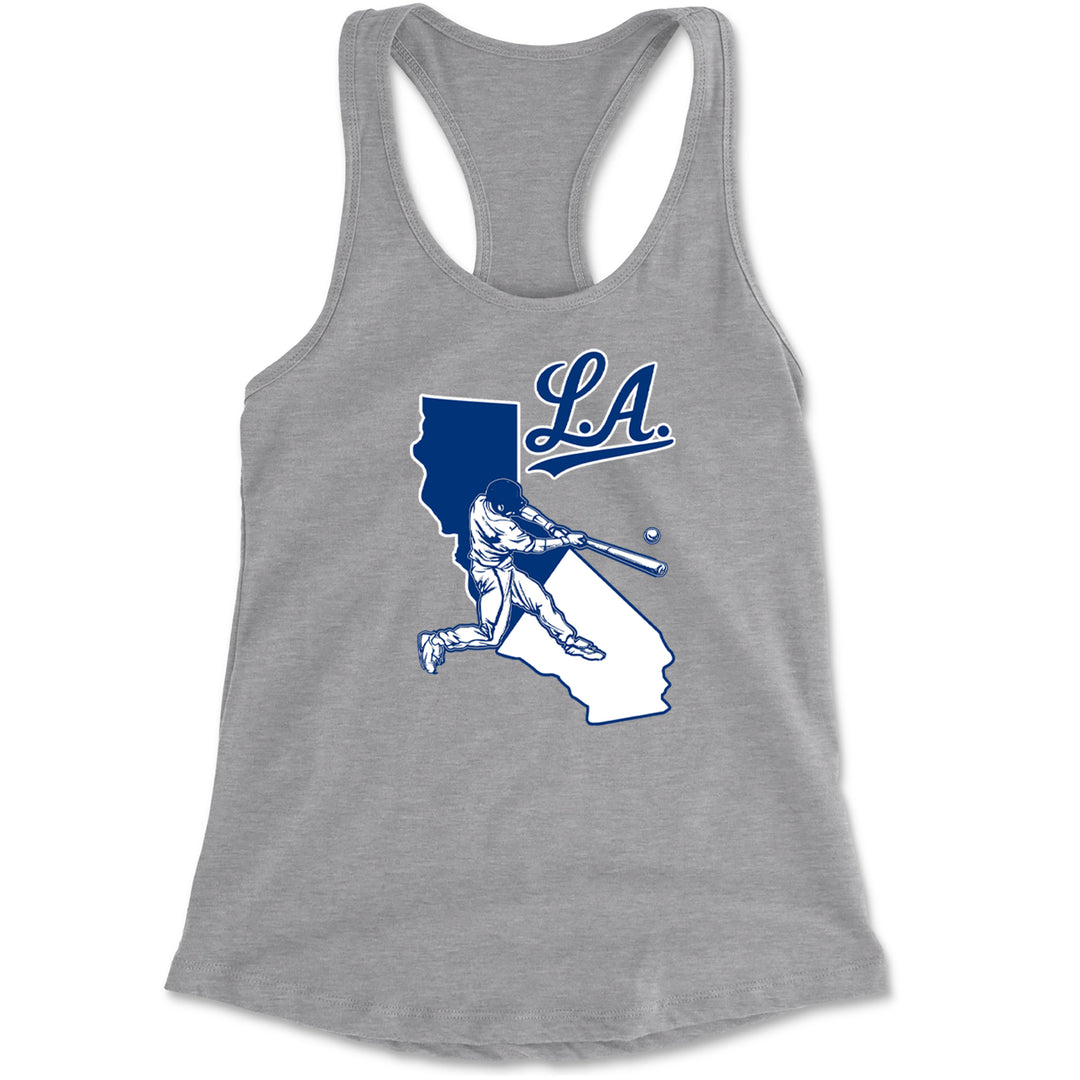 Los Angeles Baseball Batter Up Racerback Tank Top for Women Heather Grey