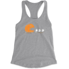 Pumpkin Pacman Chasing Ghosts Halloween Racerback Tank Top for Women Heather Grey