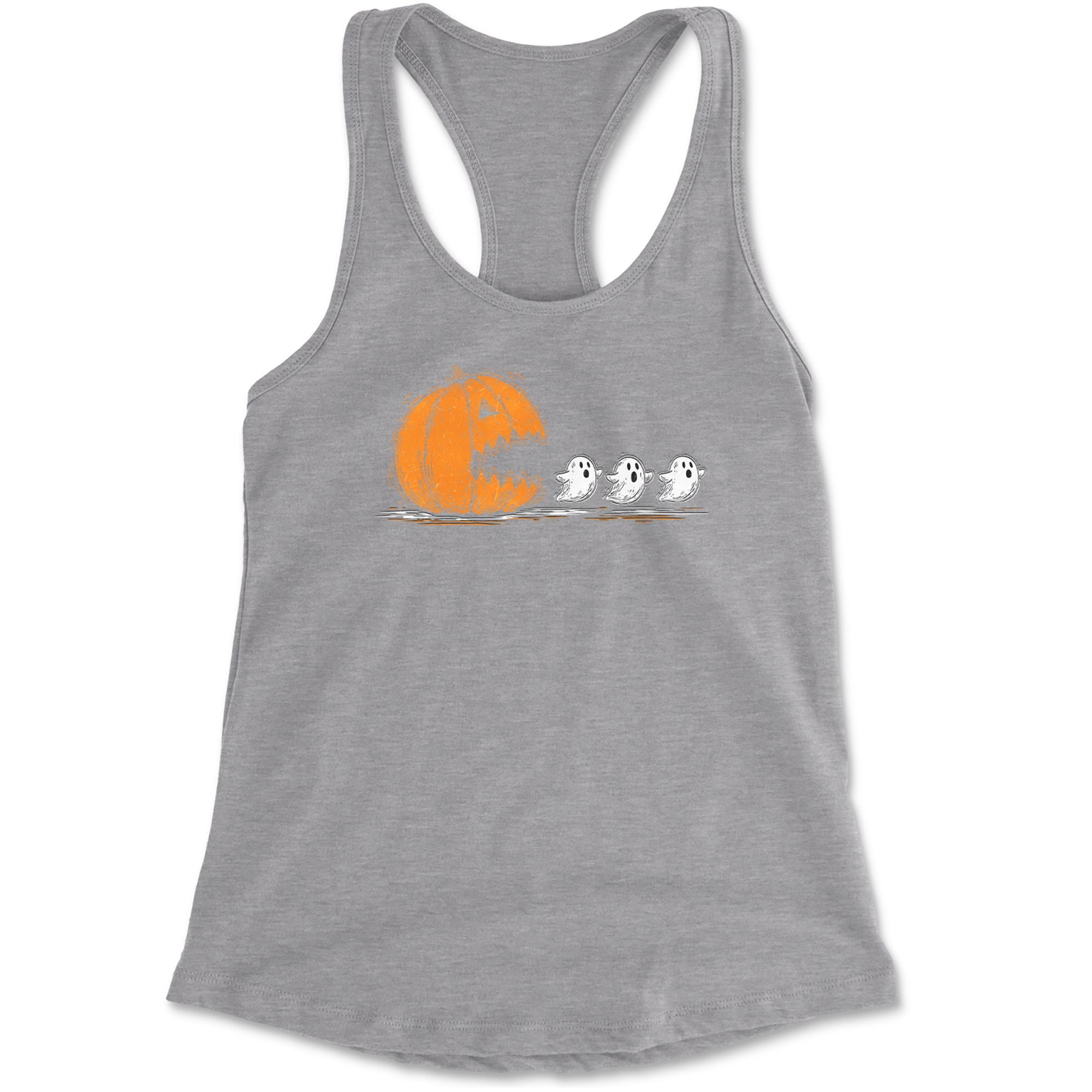 Pumpkin Pacman Chasing Ghosts Halloween Racerback Tank Top for Women Black