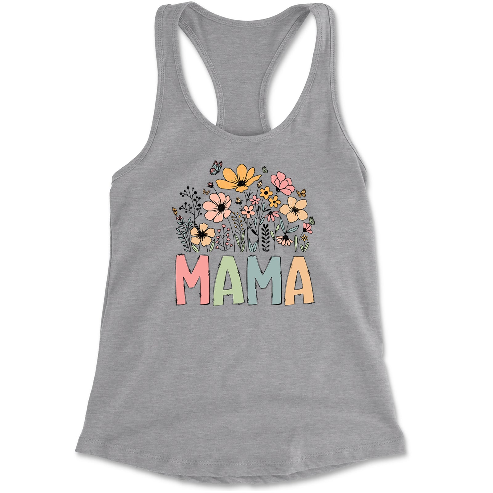 Mama Wildflower Retro Flower Racerback Tank Top for Women Heather Grey