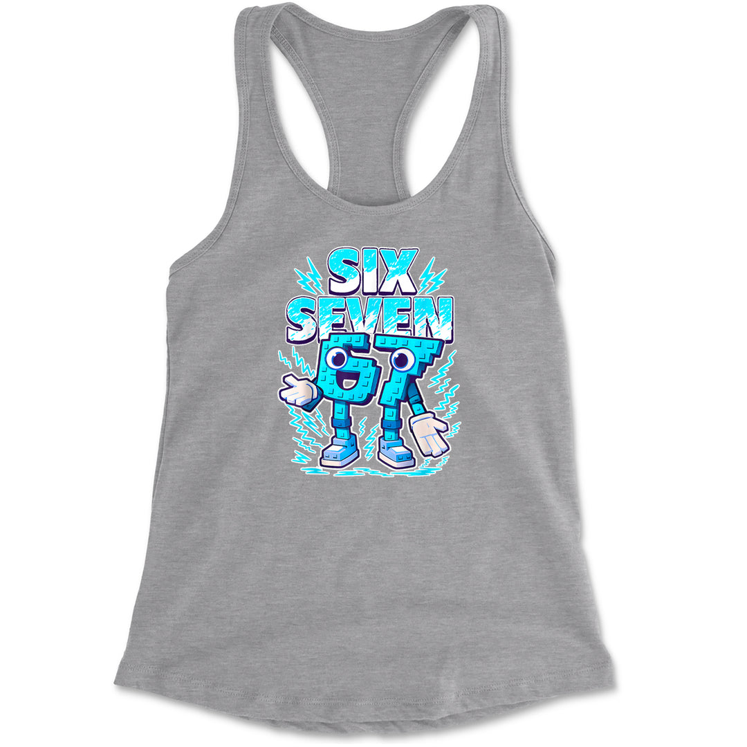 67 Brainrot Meme Slang Racerback Tank Top for Women Heather Grey