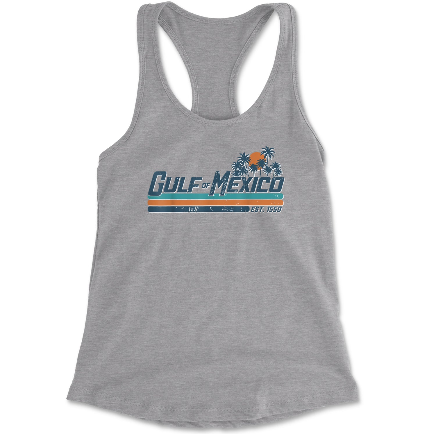 Gulf Of Mexico Established Year 1550 Racerback Tank Top for Women Heather Grey