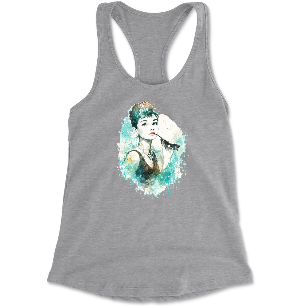 Mrs. Herpburn Iconic Watercolors Racerback Tank Top for Women Heather Grey