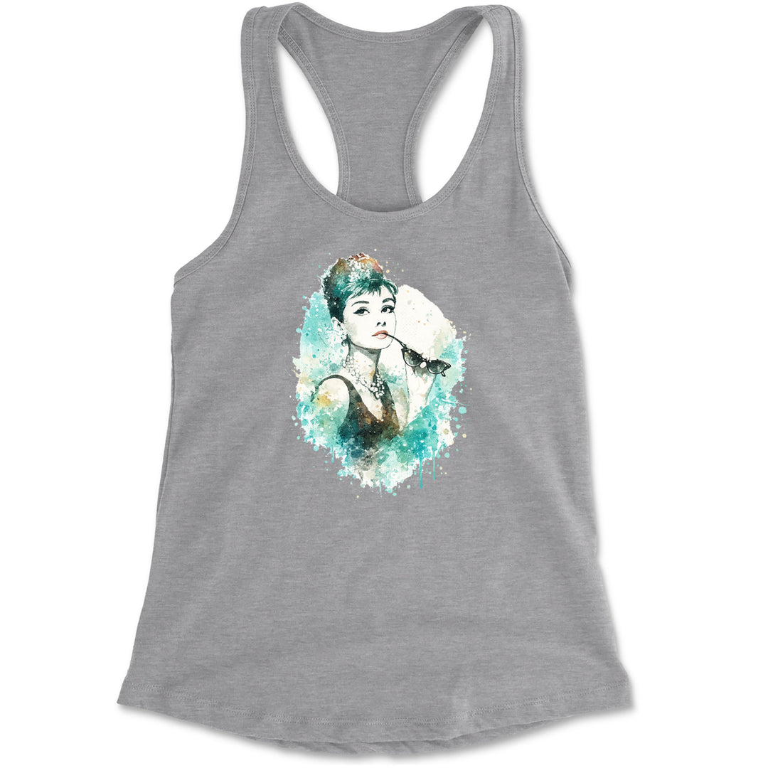 Mrs. Herpburn Iconic Watercolors Racerback Tank Top for Women Heather Grey