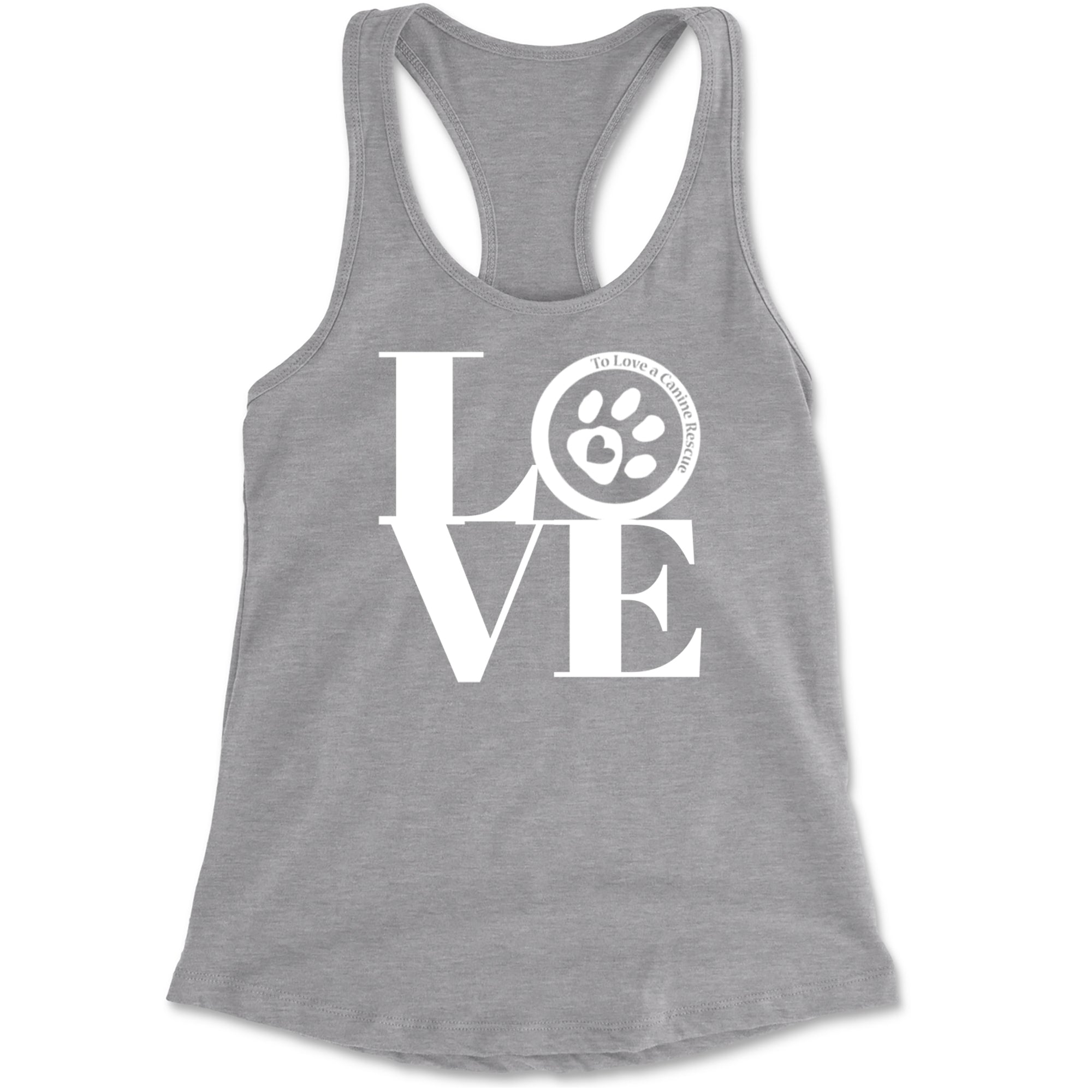 TLC LOVE Dog Rescue Racerback Tank Top for Women Heather Grey