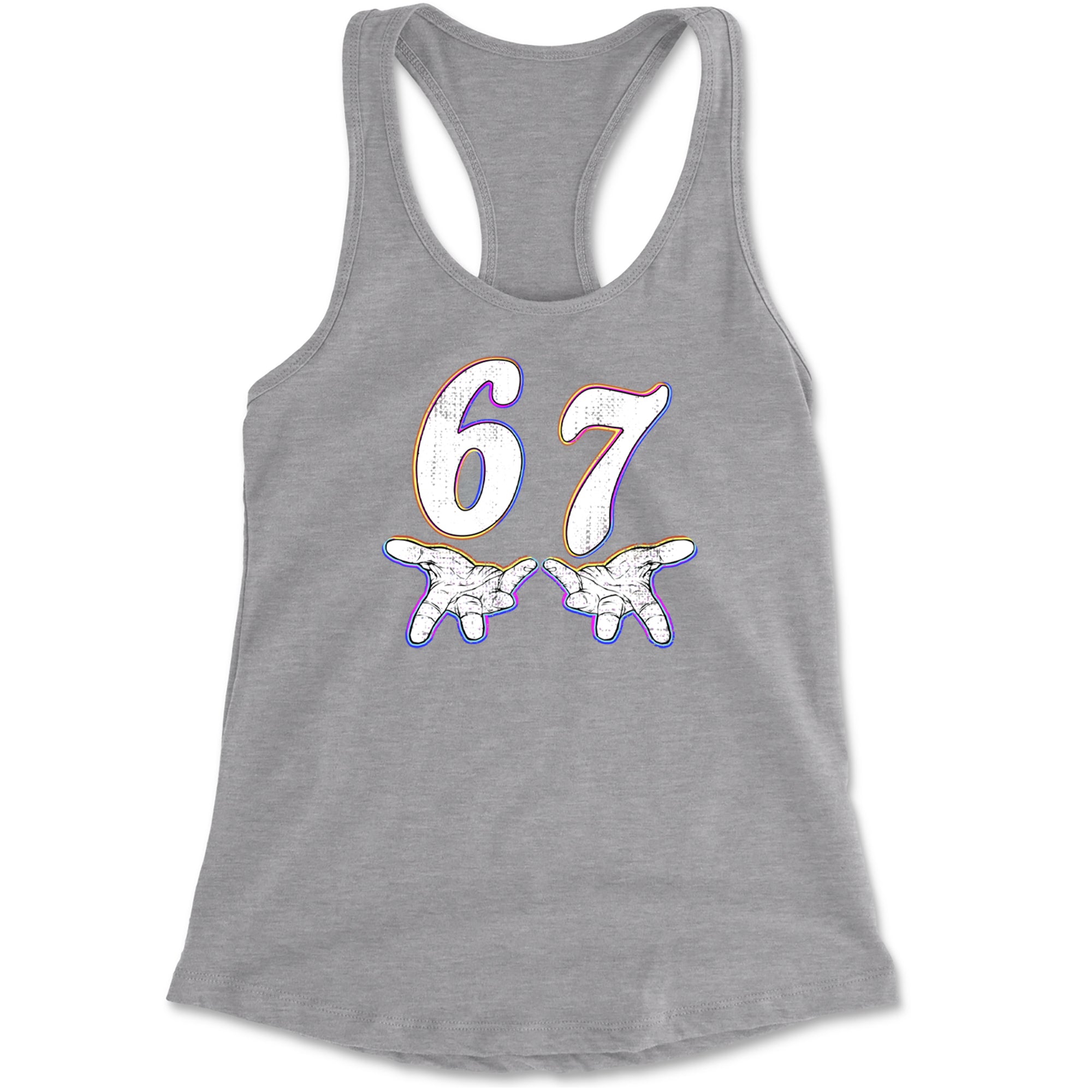 67 Hands Meme Viral Drill Racerback Tank Top for Women Black