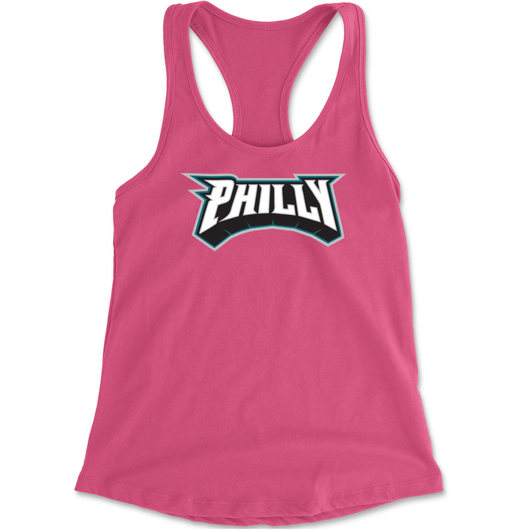 Philly Bold Block Throwback Racerback Tank Top for Women Hot Pink