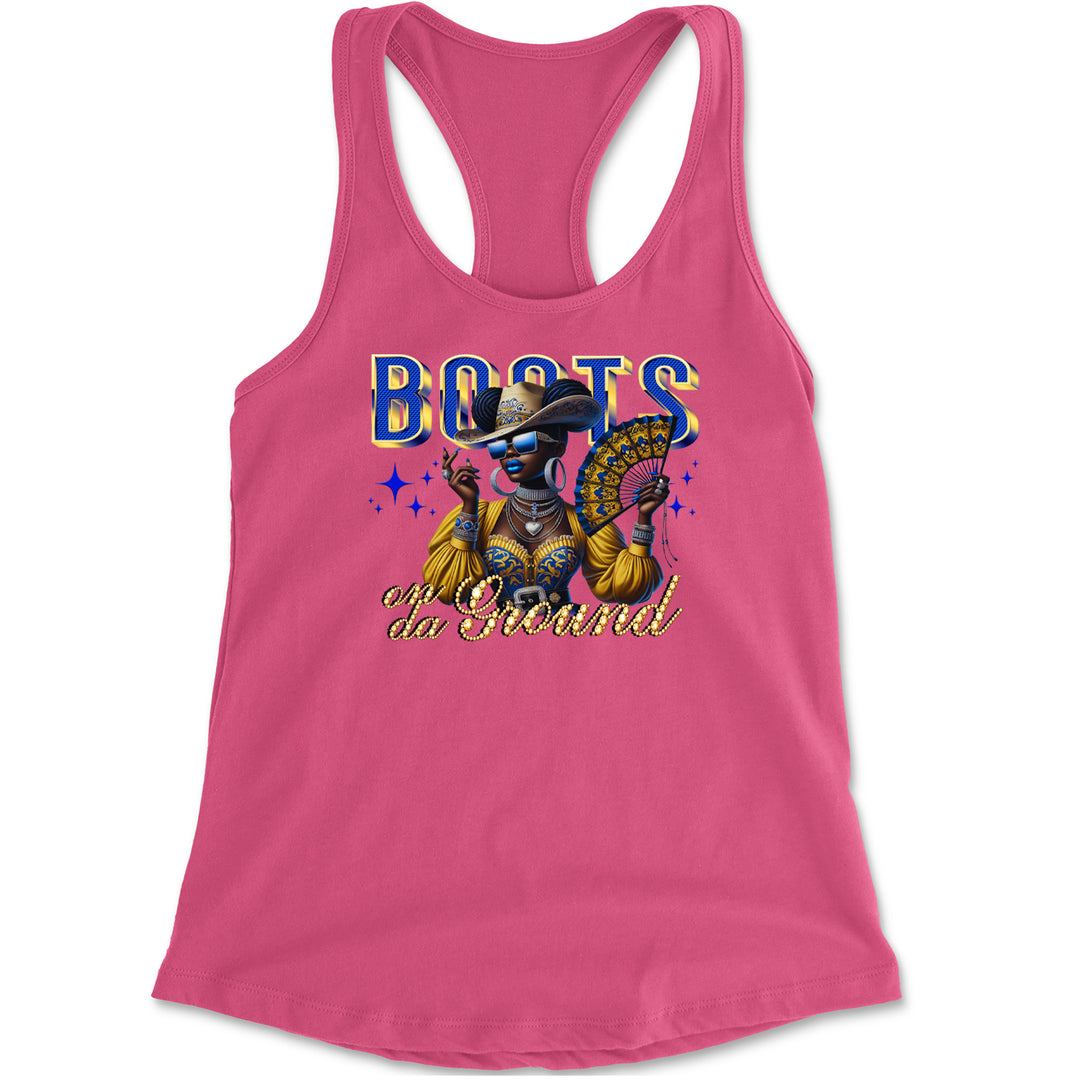 Boots On Da Ground Folding Fan Racerback Tank Top for Women Hot Pink