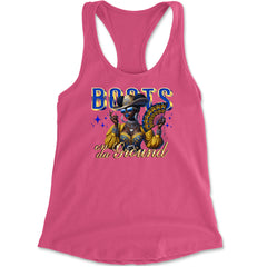 Boots On Da Ground Folding Fan Racerback Tank Top for Women Hot Pink